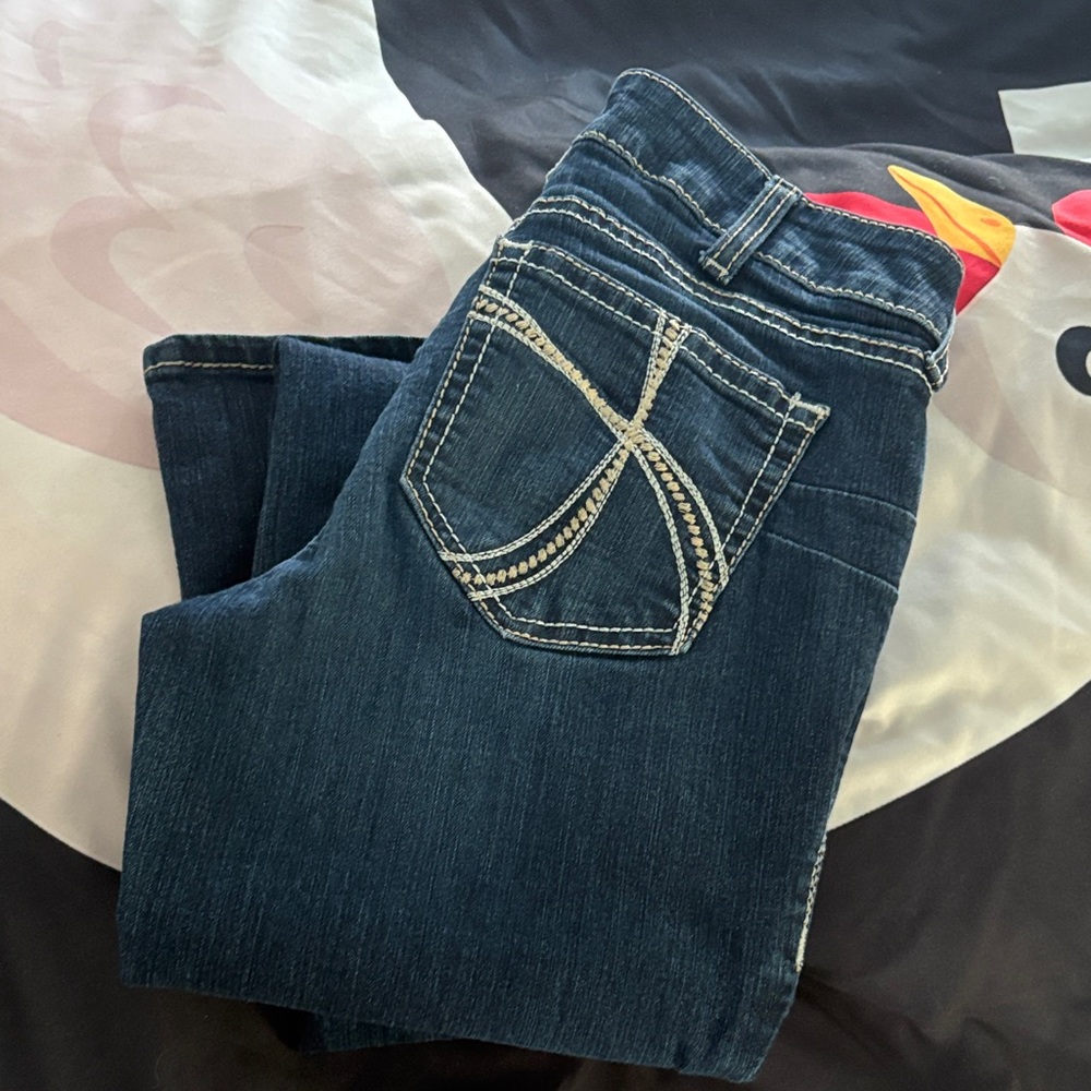 Ariat Dark Blue Boot Cut Jeans with Decorative Back Stitching perfect rise